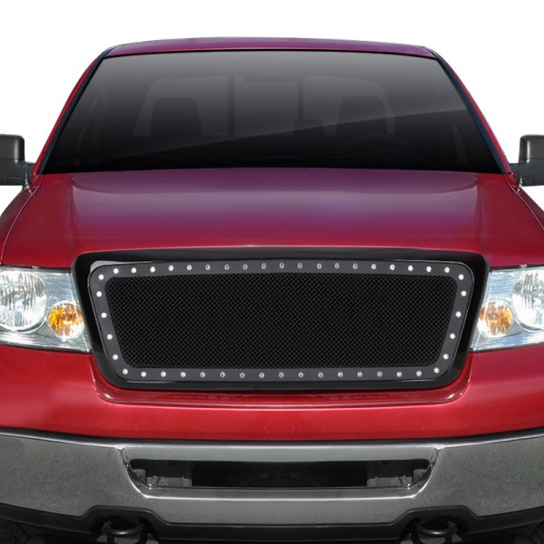 Spec-D® - 1-Pc Rivet Style Black Powder Coated Mesh Main Grille