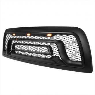 Spec-D® - 1-Pc Rebel Style Matte Black Front Main Hood Grille With Amber LED Lights