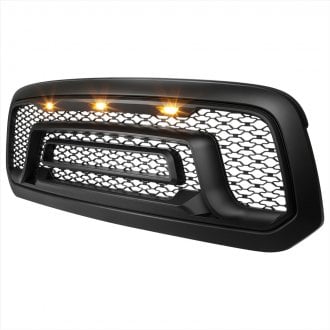Spec-D® - 1-Pc Rebel Style Matte Black Front Main Hood Grille With Amber LED Lights