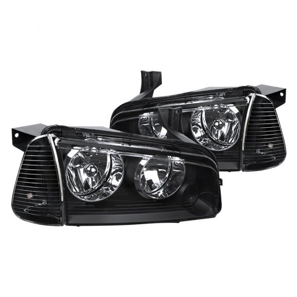 Spec-D® - Black Factory Style Headlights with Corner Lights, Dodge Charger