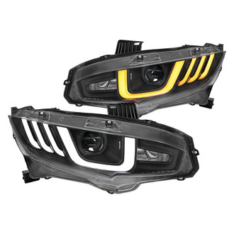 Spec-D® - Driver and Passenger Side Matte Black Sequential DRL Bar Projector LED Headlights