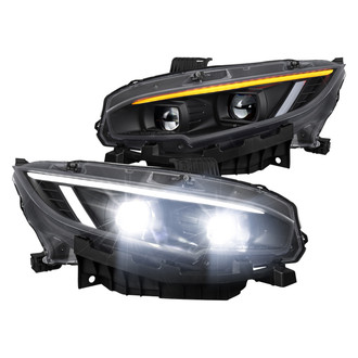 Spec-D® - Driver and Passenger Side Matte Black Switchback LED DRL Bar Projector LED Headlights with Sequential Turn Signal