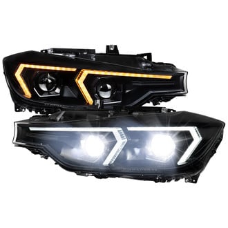 Spec-D® - Driver and Passenger Side Black DRL Bar Projector Headlights with LED Turn Signal