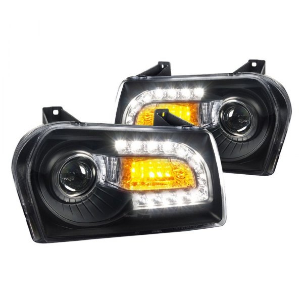 Spec-D® - Black Projector Headlights with LED Turn Signal and DRL, Chrysler 300