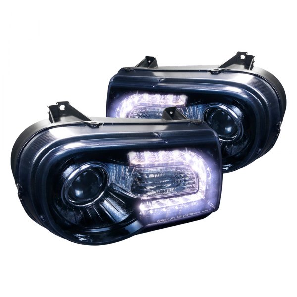 Spec-D® - Black/Smoke Projector Headlights with LED DRL, Chrysler 300