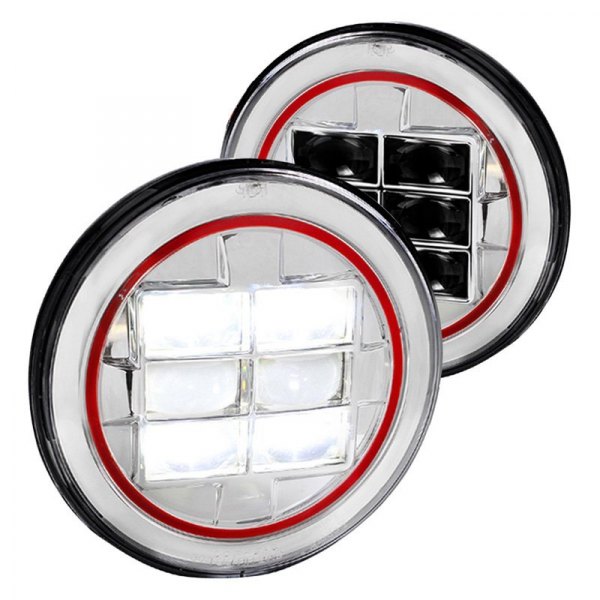 Spec-D® - 7" Round Chrome Projector LED Headlights with Red Rim Strip