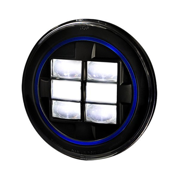 Spec-D® - 7" Round Black Projector LED Headlight with Blue Rim Strip