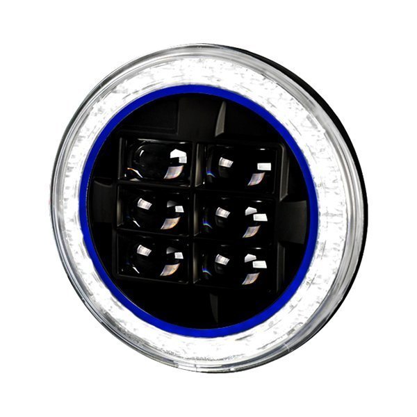 Spec-D® - 7" Round Black Halo Projector LED Headlight with Blue Rim Strip