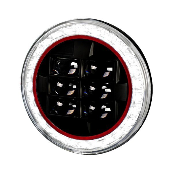 Spec-D® - 7" Round Black Halo Projector LED Headlight with Red Rim Strip
