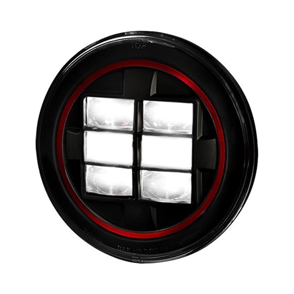 Spec-D® - 7" Round Black Projector LED Headlight with Red Rim Strip