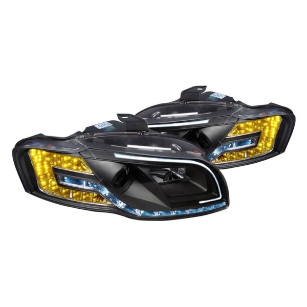 Spec-D® - R8 Style Black DRL Bar Projector Headlight with Amber LED Turn Signal, Audi A4