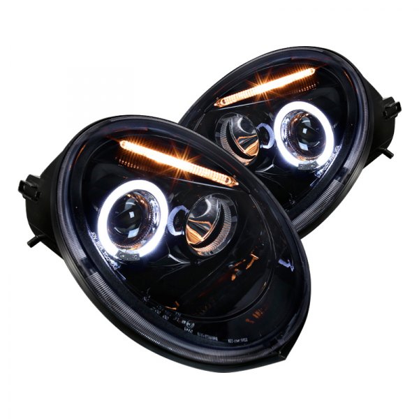 Spec-D® - Gloss Black/Smoke Halo Projector Headlights with Parking LEDs, Volkswagen Beetle