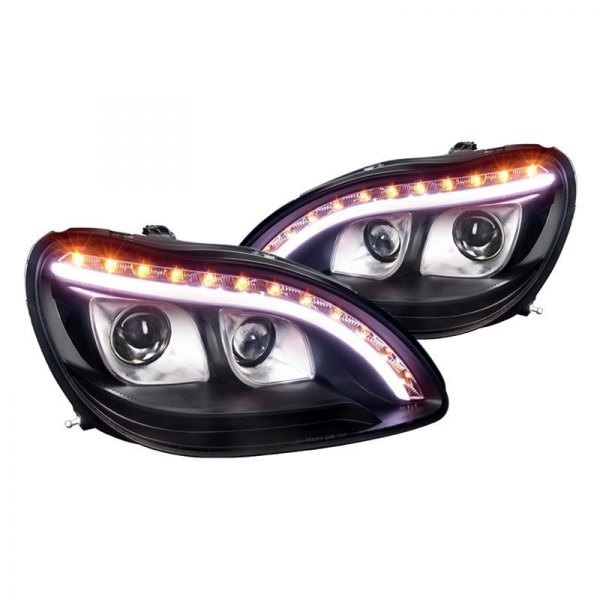Spec-D® - Black DRL Bar Projector Headlights with LED Turn Signal, Mercedes S Class