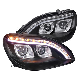 Spec-D® - Driver and Passenger Side Black DRL Bar Projector Headlights with LED Turn Signal