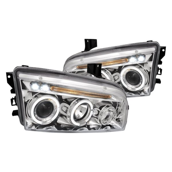 Spec-D® - Chrome Dual Halo Projector Headlights with Parking LEDs, Dodge Charger