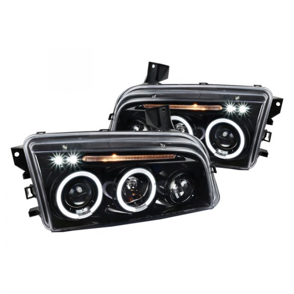 Spec-D® - Gloss Black Halo Projector Headlights with Parking LEDs, Dodge Charger