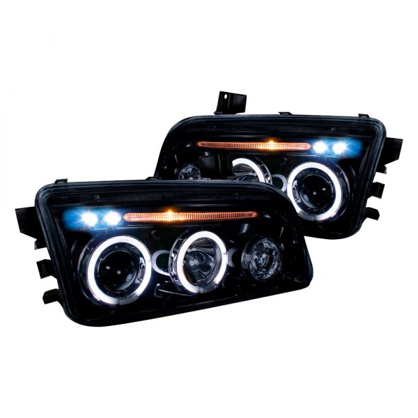 Spec-D® - Gloss Black/Smoke Dual Halo Projector Headlights with Parking LEDs, Dodge Charger