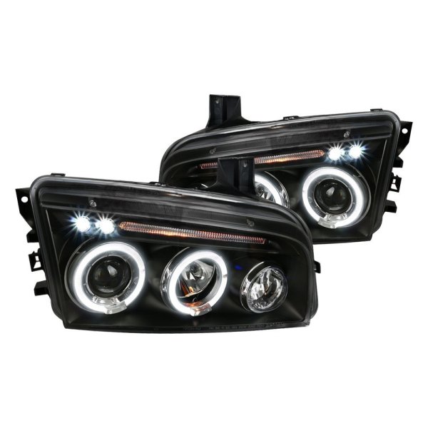 Spec-D® - Black Dual Halo Projector Headlights with Parking LEDs, Dodge Charger