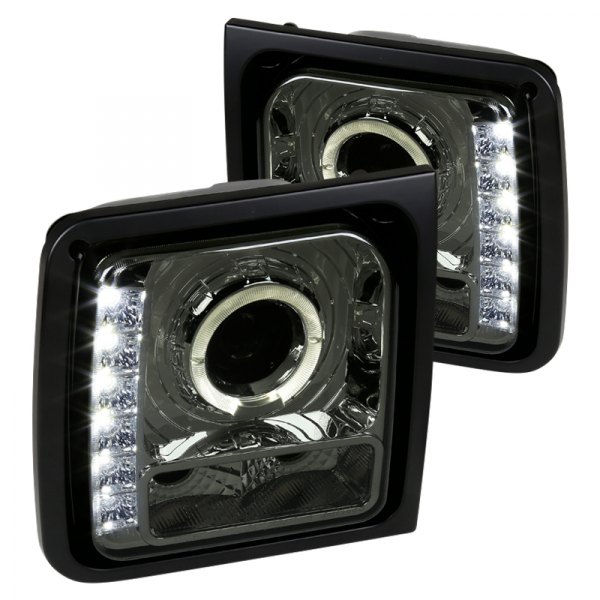 Spec-D® - Chrome/Smoke Halo Projector Headlights with LED DRL, Jeep Cherokee