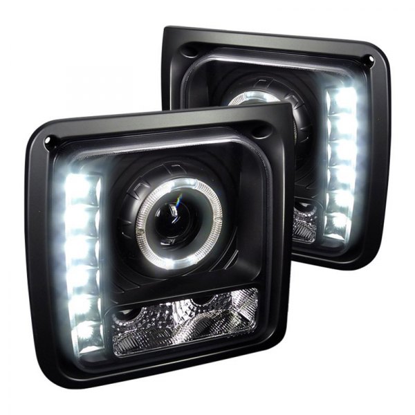 Spec-D® - Black Halo Projector Headlights with LED DRL, Jeep Cherokee