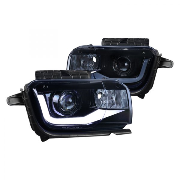 Spec-D® - Gloss Black/Smoke DRL Bar Projector Headlights, Chevy Camaro