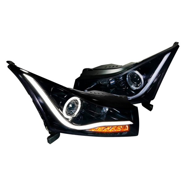 Spec-D® - Gloss Black/Smoke DRL Bar Halo Projector Headlights with LED Turn Signal, Chevrolet Cruze