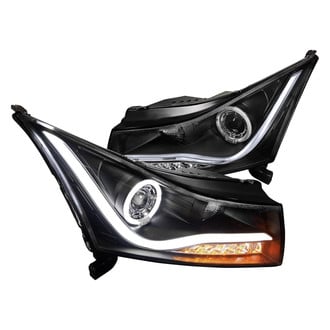 Spec-D® - Driver and Passenger Side Black DRL Bar Halo Projector Headlights with LED Turn Signal