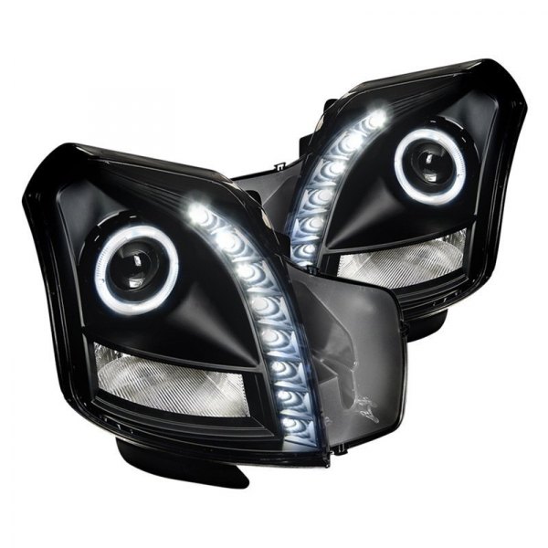 Spec-D® - Black Halo Projector Headlights with LED DRL, Cadillac CTS