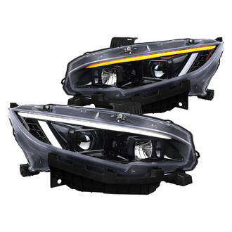 Spec-D® - Driver and Passenger Side Glossy Black Switchback LED DRL Bar Projector Headlights with Sequential Turn Signal