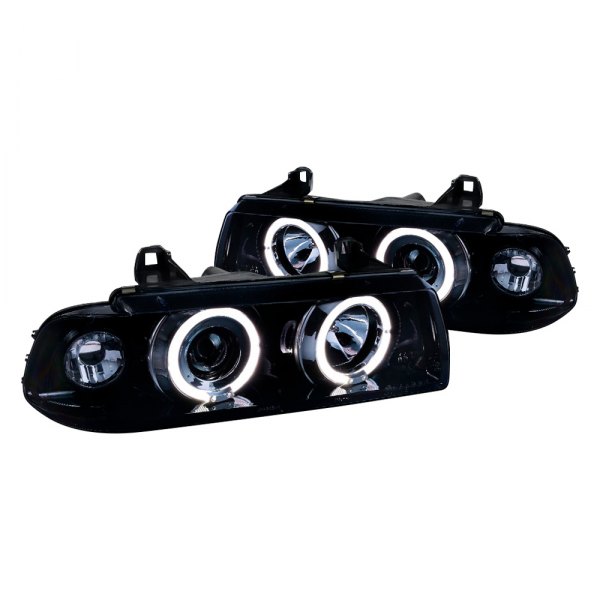 Spec-D® - Gloss Black/Smoke LED Halo Projector Headlights, BMW 3-Series