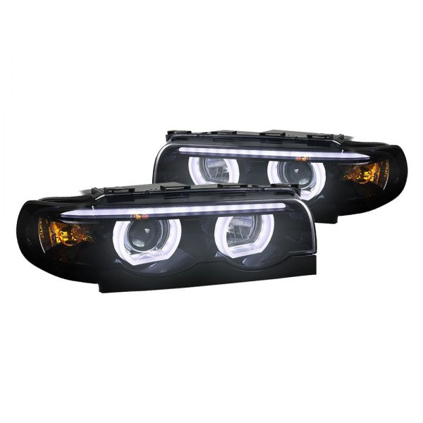 Spec-D® - Chrome/Smoke LED DRL Bar Dual Halo Projector Headlights, BMW 7-Series