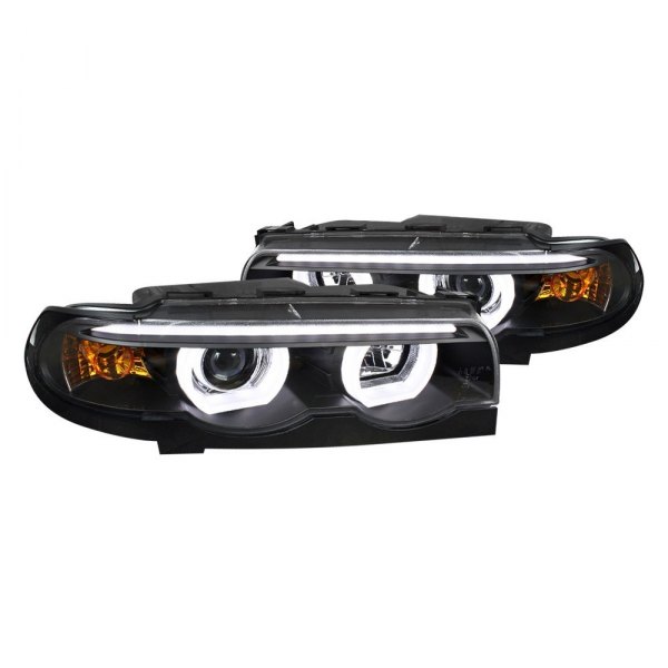 Spec-D® - Black LED DRL Bar Dual Halo Projector Headlights, BMW 7-Series