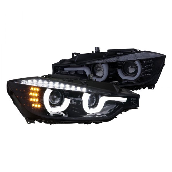 Spec-D® - Gloss Black/Smoke DRL Bar Projector Headlights with LED Turn Signal