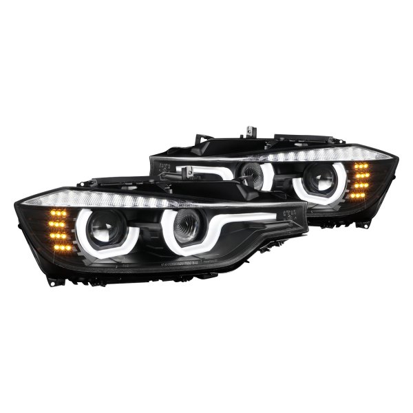 Spec-D® - Matte Black DRL Bar Dual Halo Projector Headlights with LED Turn Signal, BMW 3-Series