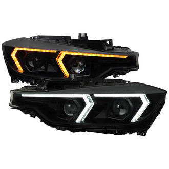 Spec-D® - Driver and Passenger Side Black/Smoke DRL Bar Projector Headlights with LED Turn Signal