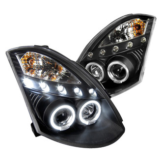 Spec-D® - Driver and Passenger Side Black Dual Halo Projector Headlights with LED DRL