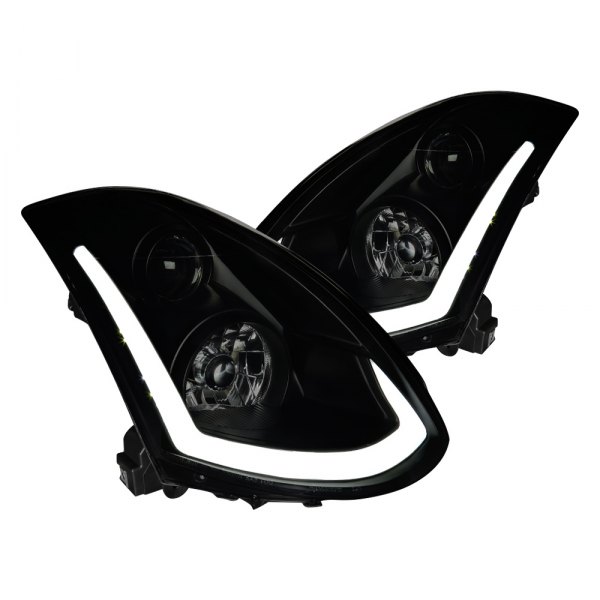 Spec-D® - Black/Smoke Sequential LED DRL Bar Projector Headlights, Infiniti G35