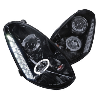 Spec-D® - Driver and Passenger Side Gloss Black/Smoke Halo Projector Headlights with LED DRL