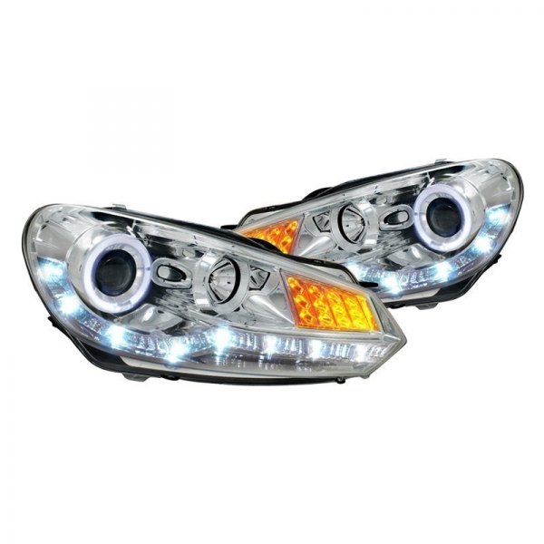 Spec-D® - R8 Style Chrome Halo Projector Headlights with LED Turn Signal and DRL, Volkswagen Golf GTI