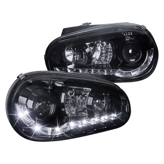 Spec-D® - Driver and Passenger Side Gloss Black/Smoke Halo Projector Headlights with R8 Style LEDs