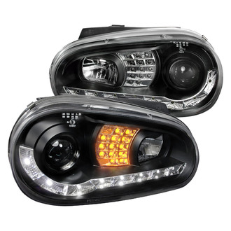 Spec-D® - R8 Style Driver and Passenger Side Black Projector Headlights with LED Turn Signal and DRL