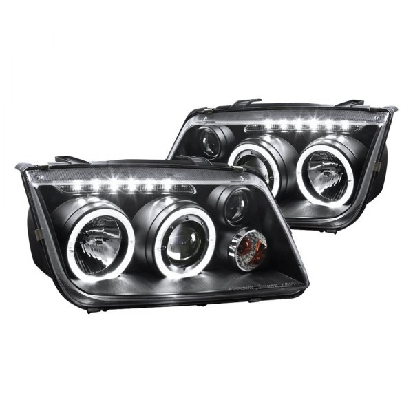Spec-D® - Black Halo Projector Headlights with Parking LEDs, Volkswagen Jetta