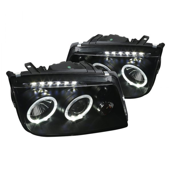 Spec-D® - Black/Smoke Halo Projector Headlights with Parking LEDs, Volkswagen Jetta