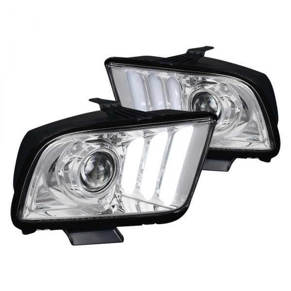 Spec-D® - Chrome LED DRL Bar Projector Headlights, Ford Mustang