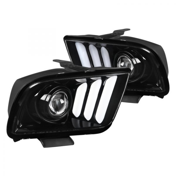 Spec-D® - Gloss Black LED DRL Bar Projector Headlights, Ford Mustang