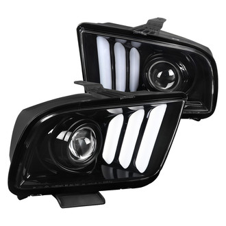 Spec-D® - Driver and Passenger Side Gloss Black LED DRL Bar Projector Headlights