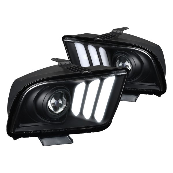 Spec-D® - Gloss Black/Smoke LED DRL Bar Projector Headlights, Ford Mustang