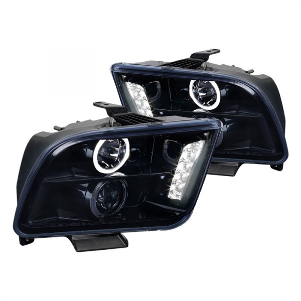 Spec-D® - Chrome/Smoke Halo Projector Headlights with Parking LEDs, Ford Mustang