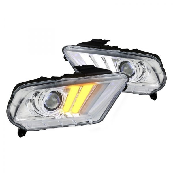 Spec-D® - Chrome Sequential LED DRL Bar Projector Headlights, Ford Mustang