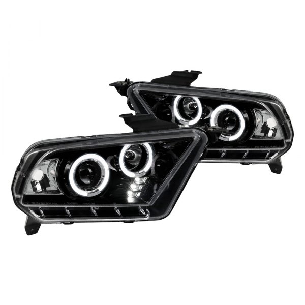 Spec-D® - Gloss Black Halo Projector Headlights with Parking LEDs, Ford Mustang